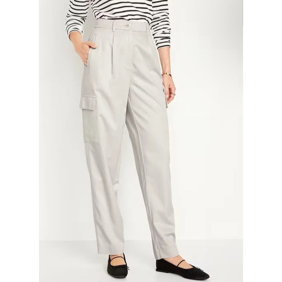 Old Navy Women Pants XL Khaki High Rise Taylor Straight Trousers Minimalist NEW - Picture 1 of 9